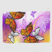 Monarch Butterflies op Paarse achtergrond Golfhanddoek (Horizontaal)