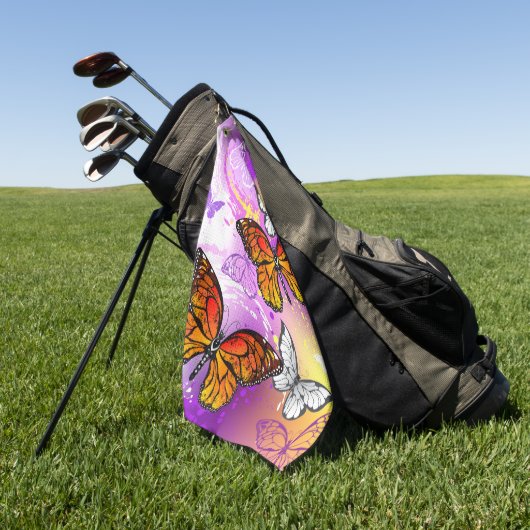 Monarch Butterflies op Paarse achtergrond Golfhanddoek (Groen)