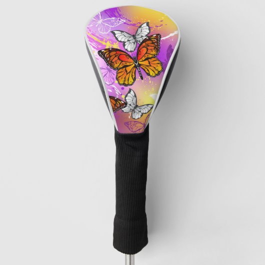 Monarch Butterflies op Paarse achtergrond Golfheadcover (Voorkant)