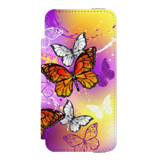Monarch Butterflies op Paarse achtergrond Incipio iPhone Portemonnee Hoesje (Voorkant Agenda)