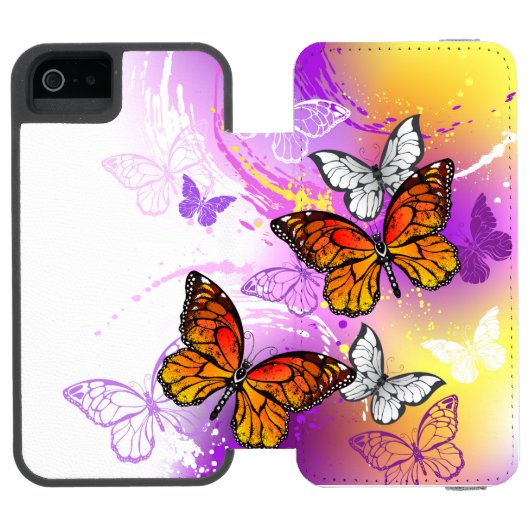 Monarch Butterflies op Paarse achtergrond Incipio iPhone Portemonnee Hoesje (Agenda Open)