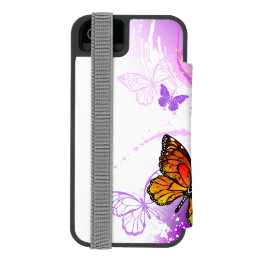 Monarch Butterflies op Paarse achtergrond Incipio iPhone Portemonnee Hoesje (Agenda Achterkant)