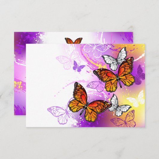 Monarch Butterflies op Paarse achtergrond Informatiekaartje (Voorkant / Achterkant)
