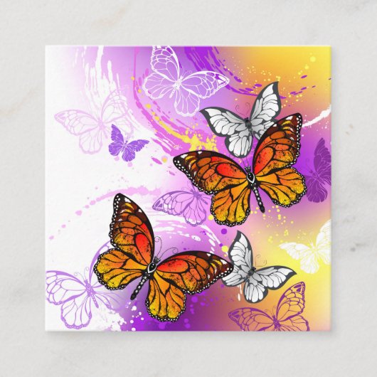 Monarch Butterflies op Paarse achtergrond Informatiekaartje (Voorkant)