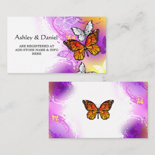 Monarch Butterflies op Paarse achtergrond Informatiekaartje (Voorkant / Achterkant)