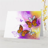 Monarch Butterflies op Paarse achtergrond Kaart (Gele Bloem)