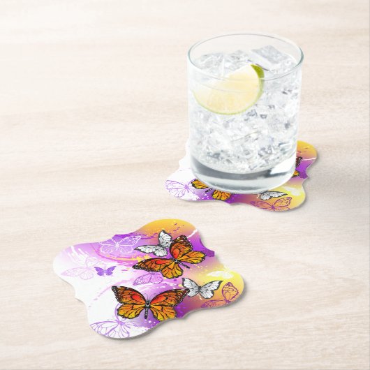 Monarch Butterflies op Paarse achtergrond Kartonnen Onderzetters (Insitu)