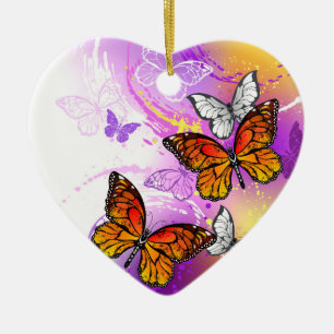 Monarch Butterflies op Paarse achtergrond Keramisch Ornament