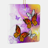 Monarch Butterflies op Paarse achtergrond Keramisch Ornament (Rechts)