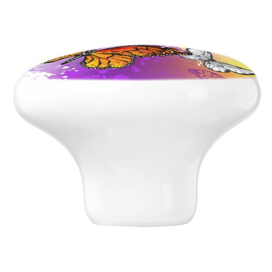 Monarch Butterflies op Paarse achtergrond Keramische Knop (Zijkant)