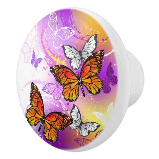 Monarch Butterflies op Paarse achtergrond Keramische Knop (Rechts)