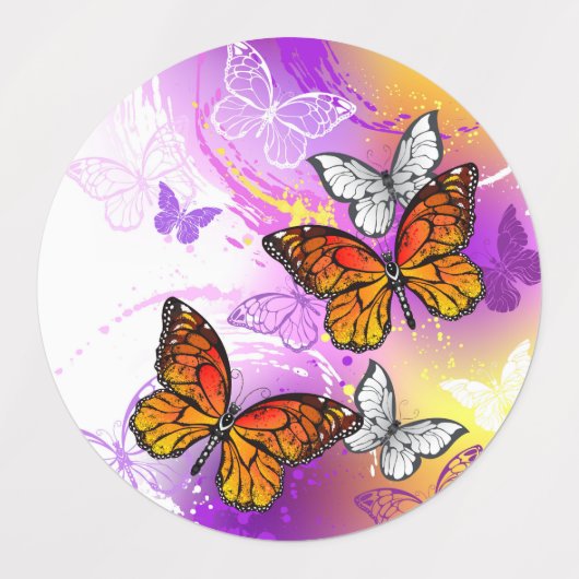 Monarch Butterflies op Paarse achtergrond Labels (Design 1)