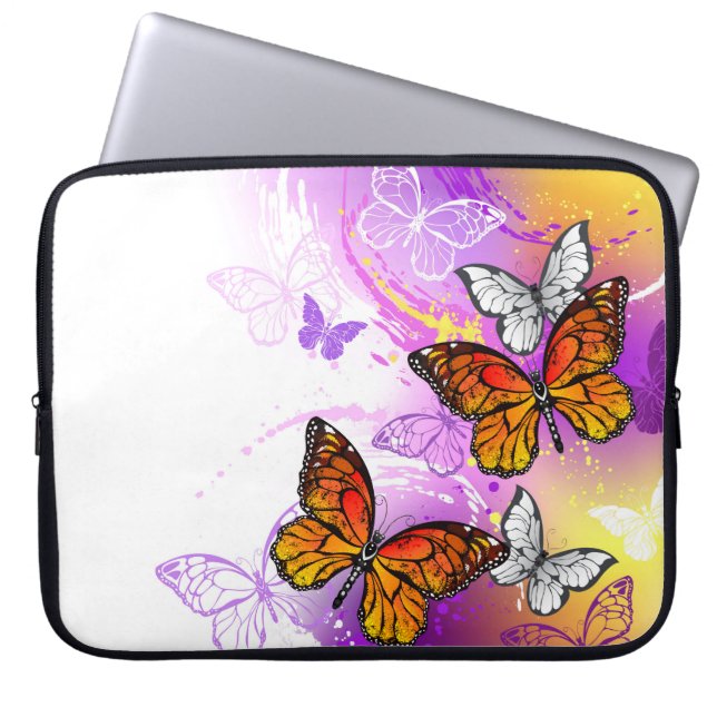 Monarch Butterflies op Paarse achtergrond Laptop Sleeve (Voorkant)