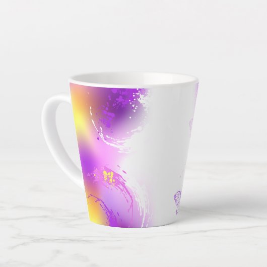 Monarch Butterflies op Paarse achtergrond Latte Mok (Linkerhoek)