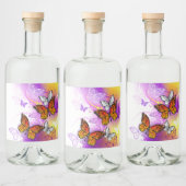 Monarch Butterflies op Paarse achtergrond Likeurfles Etiket (Flessen)
