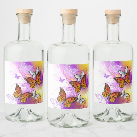 Monarch Butterflies op Paarse achtergrond Likeurfles Etiket (Flessen)
