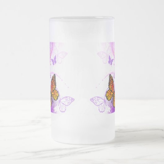 Monarch Butterflies op Paarse achtergrond Matglas Bierpul (Center)