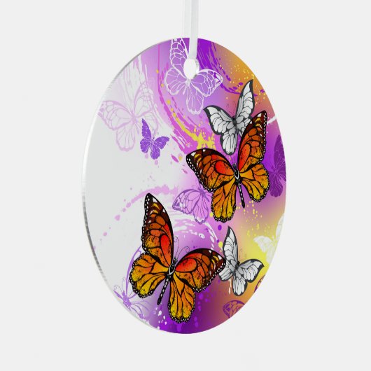Monarch Butterflies op Paarse achtergrond Metalen Ornament (Voorkant Rechts)