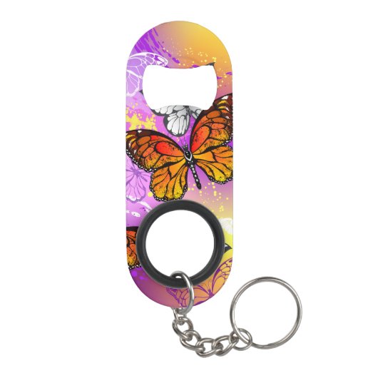 Monarch Butterflies op Paarse achtergrond Mini Flessenopener (Achterkant)