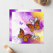 Monarch Butterflies op Paarse achtergrond Notitiekaartje (Voorkant / Achterkant in situ)