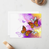 Monarch Butterflies op Paarse achtergrond Notitiekaartje (Voorkant / Achterkant in situ)