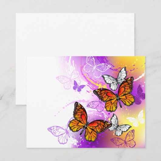 Monarch Butterflies op Paarse achtergrond Notitiekaartje (Voorkant / Achterkant)