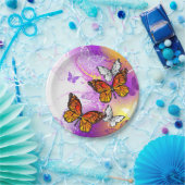 Monarch Butterflies op Paarse achtergrond Papieren Bordje (Feest)