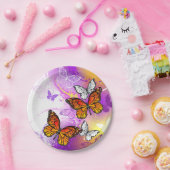 Monarch Butterflies op Paarse achtergrond Papieren Bordje (Feest)