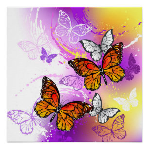 Monarch Butterflies op Paarse achtergrond Perfect Poster