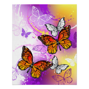 Monarch Butterflies op Paarse achtergrond Perfect Poster