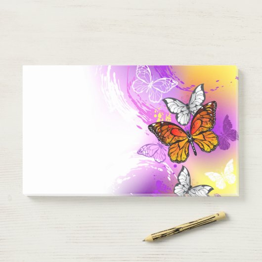 Monarch Butterflies op Paarse achtergrond Post-it® Notes (Op bureau)