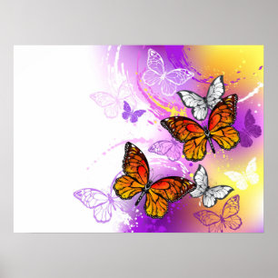 Monarch Butterflies op Paarse achtergrond Poster