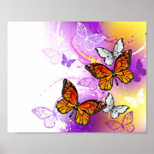 Monarch Butterflies op Paarse achtergrond Poster