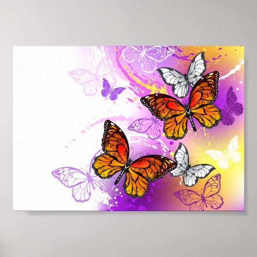 Monarch Butterflies op Paarse achtergrond Poster (Voorkant)