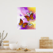 Monarch Butterflies op Paarse achtergrond Poster (Keuken)