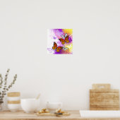 Monarch Butterflies op Paarse achtergrond Poster (Keuken)