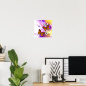 Monarch Butterflies op Paarse achtergrond Poster (Thuiskantoor)