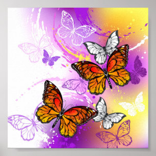 Monarch Butterflies op Paarse achtergrond Poster