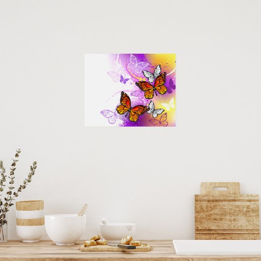Monarch Butterflies op Paarse achtergrond Poster (Keuken)