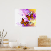 Monarch Butterflies op Paarse achtergrond Poster (Keuken)