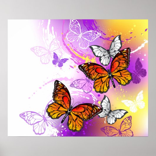 Monarch Butterflies op Paarse achtergrond Poster (Voorkant)