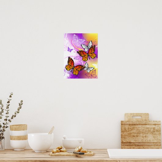Monarch Butterflies op Paarse achtergrond Poster (Keuken)