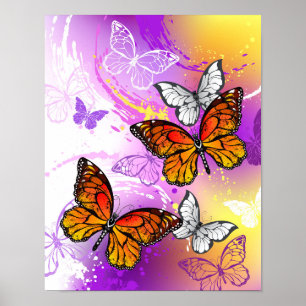 Monarch Butterflies op Paarse achtergrond Poster