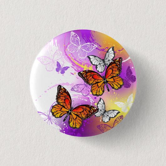 Monarch Butterflies op Paarse achtergrond Ronde Button 3,2 Cm (Voorkant)