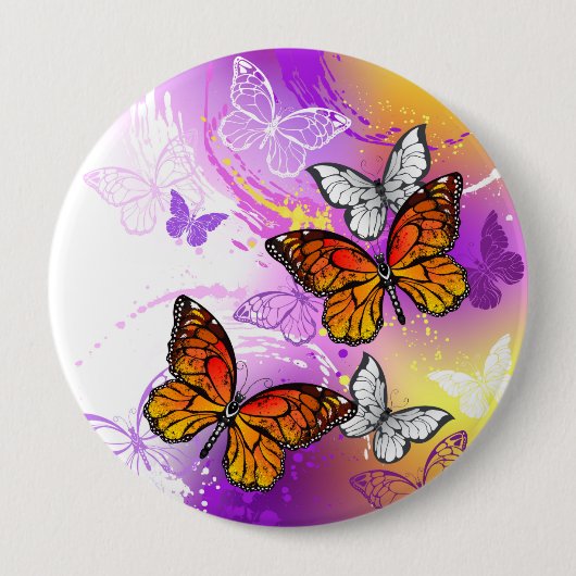 Monarch Butterflies op Paarse achtergrond Ronde Button 4,0 Cm (Voorkant)