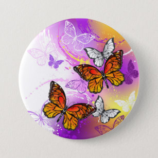 Monarch Butterflies op Paarse achtergrond Ronde Button 7,6 Cm