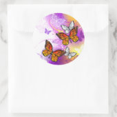 Monarch Butterflies op Paarse achtergrond Ronde Sticker (Tas)