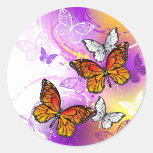 Monarch Butterflies op Paarse achtergrond Ronde Sticker