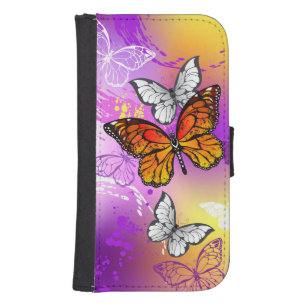 Monarch Butterflies op Paarse achtergrond Galaxy S4 Portefeuille Hoesje