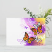 Monarch Butterflies op Paarse achtergrond Save The Date (Staand voorkant)